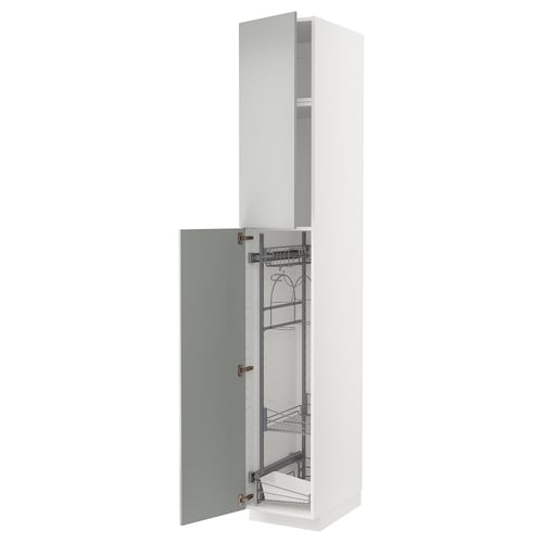 METOD Élément haut + rangements prod entr, blanc/Havstorp gris clair, 40x60x240 cm
