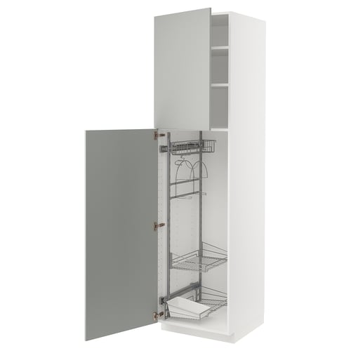 METOD Élément haut + rangements prod entr, blanc/Havstorp gris clair, 60x60x220 cm