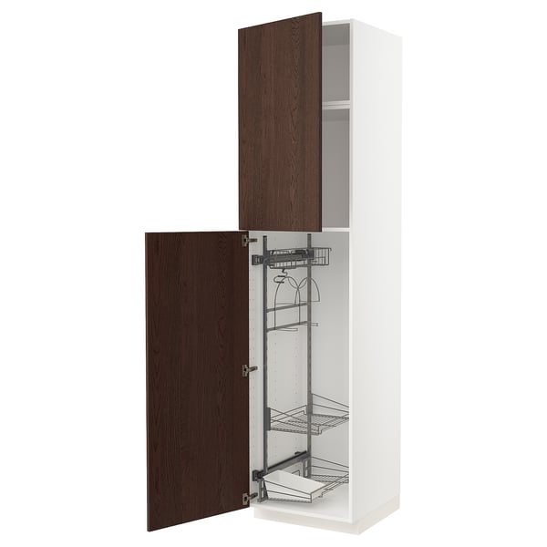 METOD Élément haut + rangements prod entr, blanc/Sinarp brun, 60x60x240 cm