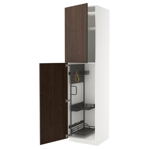 METOD Élément haut + rangements prod entr, blanc/Sinarp brun, 60x60x240 cm