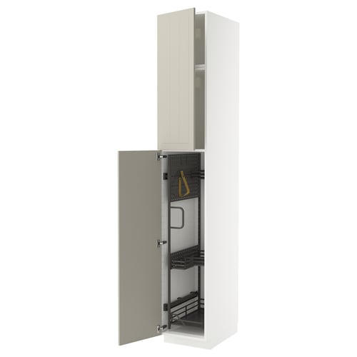 METOD Élément haut + rangements prod entr, blanc/Stensund beige, 40x60x240 cm