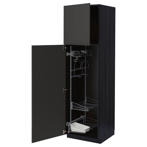 METOD Élément haut + rangements prod entr, noir/Nickebo anthracite mat, 60x60x200 cm