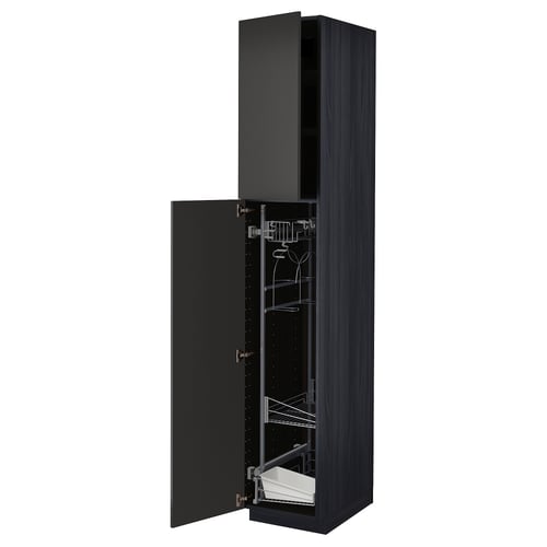 METOD Élément haut + rangements prod entr, noir/Nickebo anthracite mat, 40x60x220 cm