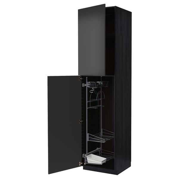 METOD Élément haut + rangements prod entr, noir/Nickebo anthracite mat, 60x60x240 cm