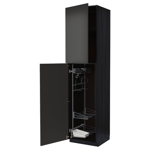 METOD Élément haut + rangements prod entr, noir/Nickebo anthracite mat, 60x60x240 cm