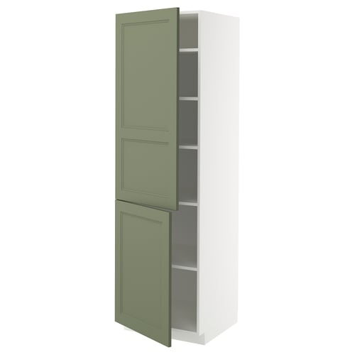 METOD Élément haut tablettes/2portes, blanc/Axstad gris vert, 60x60x200 cm
