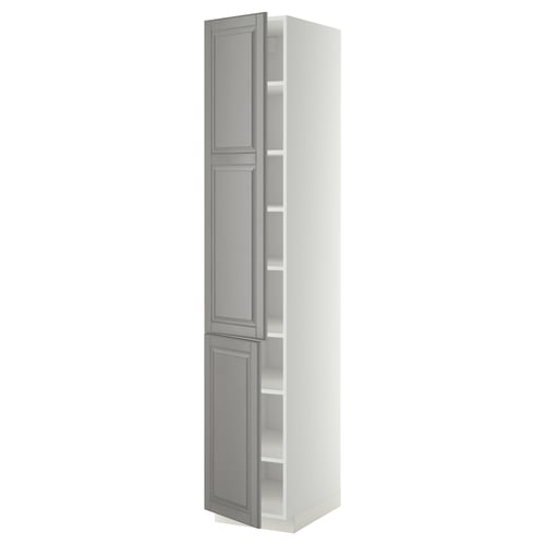 METOD Élément haut tablettes/2portes, blanc/Bodbyn gris, 40x60x220 cm