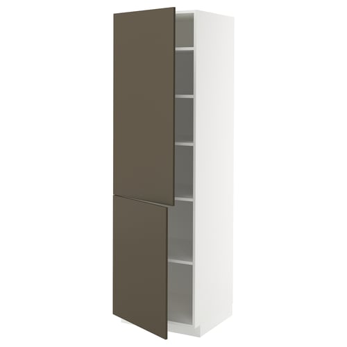 METOD Élément haut tablettes/2portes, blanc/Havstorp brun-beige, 60x60x200 cm