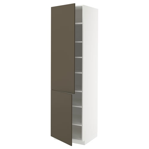 METOD Élément haut tablettes/2portes, blanc/Havstorp brun-beige, 60x60x220 cm