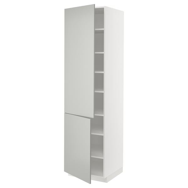 METOD Élément haut tablettes/2portes, blanc/Havstorp gris clair, 60x60x220 cm