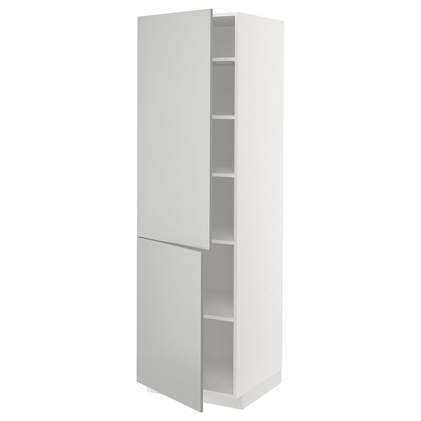 METOD Élément haut tablettes/2portes, blanc/Havstorp gris clair, 60x60x200 cm