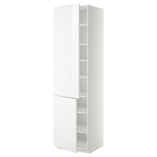 METOD Élément haut tablettes/2portes, blanc/Ringhult blanc, 60x60x220 cm