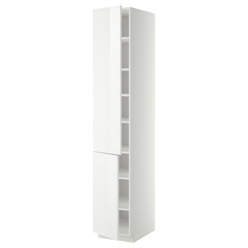 METOD Élément haut tablettes/2portes, blanc/Ringhult blanc, 40x60x220 cm