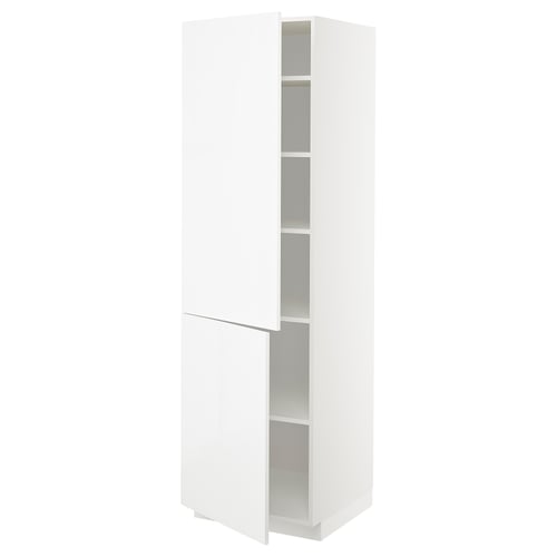 METOD Élément haut tablettes/2portes, blanc/Ringhult blanc, 60x60x200 cm