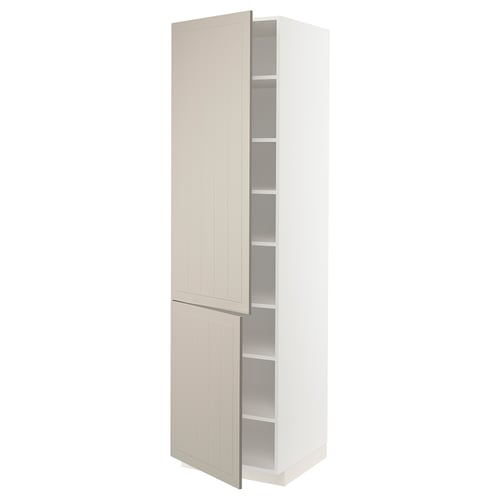 METOD Élément haut tablettes/2portes, blanc/Stensund beige, 60x60x220 cm