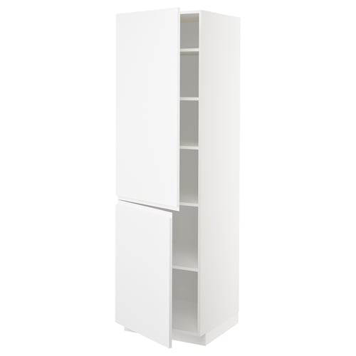 METOD Élément haut tablettes/2portes, blanc/Voxtorp blanc mat, 60x60x200 cm