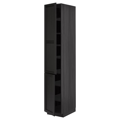 METOD Élément haut tablettes/2portes, noir/Lerhyttan teinté noir, 40x60x220 cm