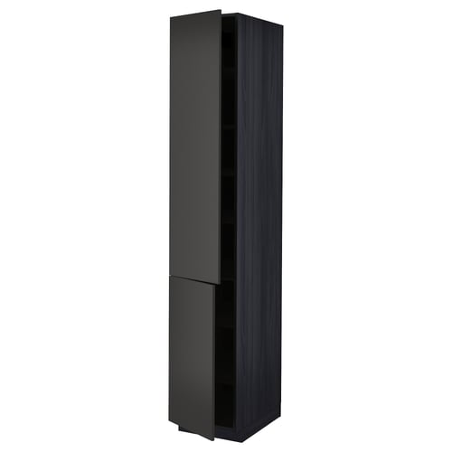 METOD Élément haut tablettes/2portes, noir/Nickebo anthracite mat, 40x60x220 cm