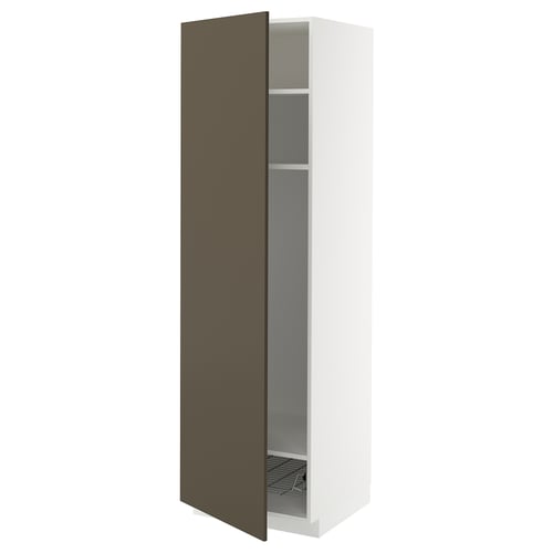 METOD Élément haut + tablettes/corbeille, blanc/Havstorp brun-beige, 60x60x200 cm