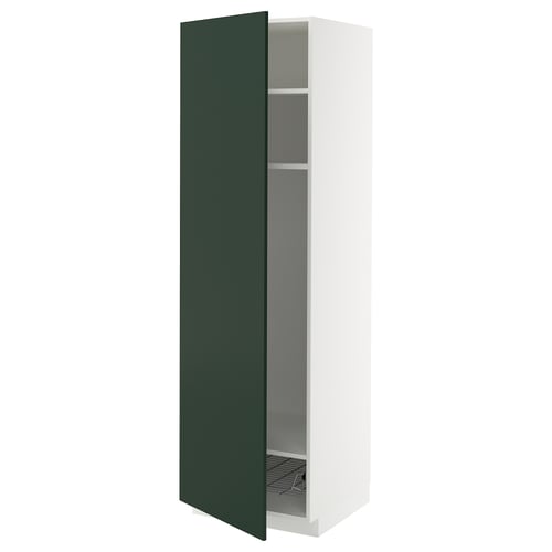 METOD Élément haut + tablettes/corbeille, blanc/Havstorp vert profond, 60x60x200 cm
