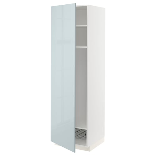METOD Élément haut + tablettes/corbeille, blanc/Kallarp bleu gris clair, 60x60x200 cm
