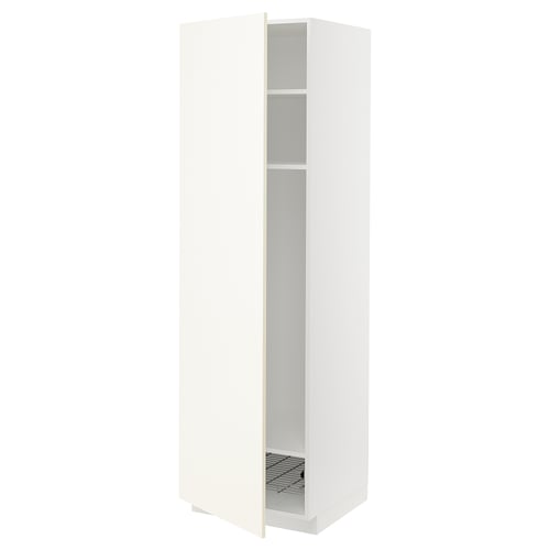 METOD Élément haut + tablettes/corbeille, blanc/Vallstena blanc, 60x60x200 cm