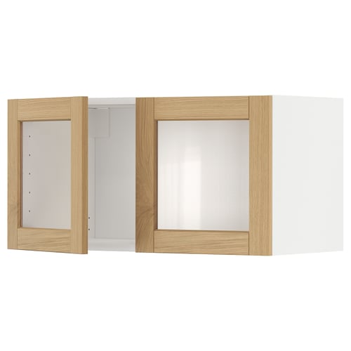 METOD Élément mural 2 portes vitrées, blanc/Forsbacka chêne, 80x40 cm