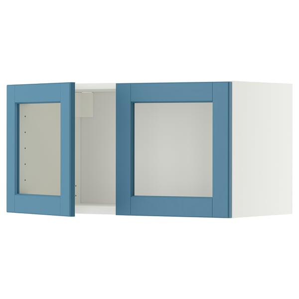 METOD Élément mural 2 portes vitrées, blanc/Lerhyttan bleu, 80x40 cm