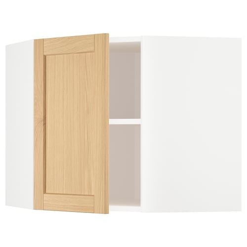 METOD Élément mural angle + tablettes, blanc/Forsbacka chêne, 68x60 cm