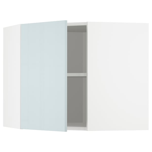 METOD Élément mural angle + tablettes, blanc/Kallarp bleu gris clair, 68x60 cm