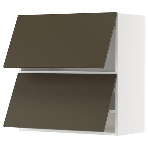 METOD Élément mural horizontal+2 portes, blanc/Havstorp brun-beige, 80x80 cm