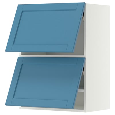 METOD Élément mural horizontal+2 portes, blanc/Lerhyttan bleu, 60x80 cm