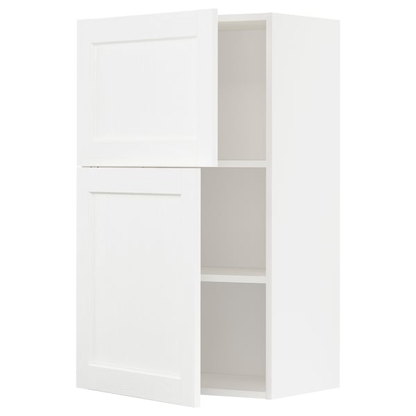 METOD Élément mural tablettes/2portes, blanc Enköping/blanc effet bois, 60x100 cm