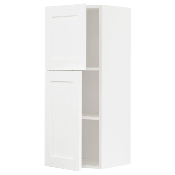 METOD Élément mural tablettes/2portes, blanc Enköping/blanc effet bois, 40x100 cm