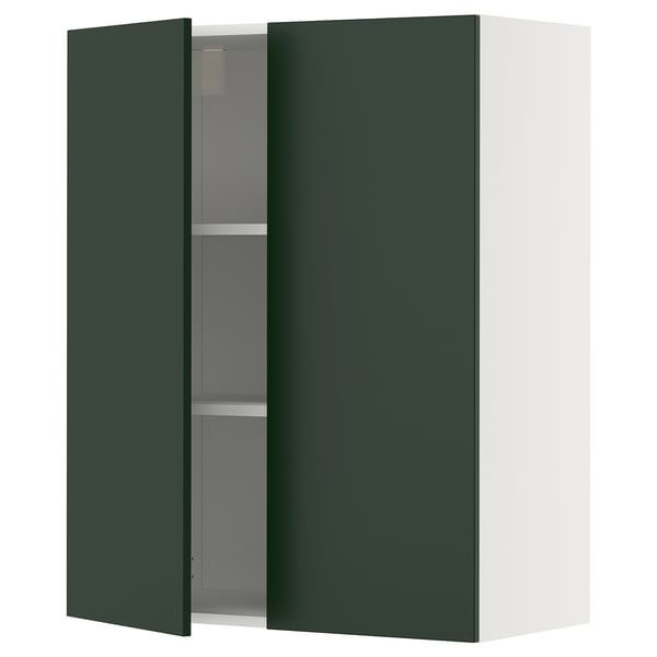 METOD Élément mural tablettes/2portes, blanc/Havstorp vert profond, 80x100 cm