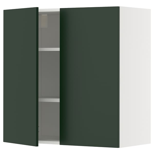 METOD Élément mural tablettes/2portes, blanc/Havstorp vert profond, 80x80 cm