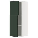 METOD Élément mural tablettes/2portes, blanc/Havstorp vert profond, 40x100 cm