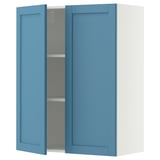 METOD Élément mural tablettes/2portes, blanc/Lerhyttan bleu, 80x100 cm