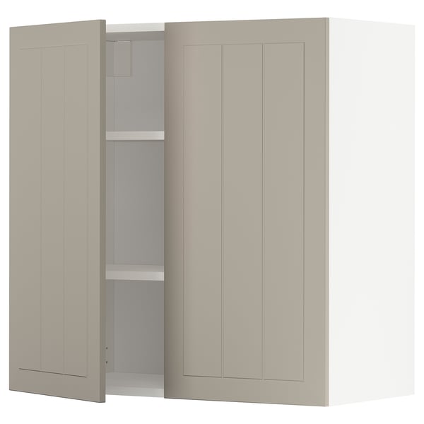 METOD Élément mural tablettes/2portes, blanc/Stensund beige, 80x80 cm