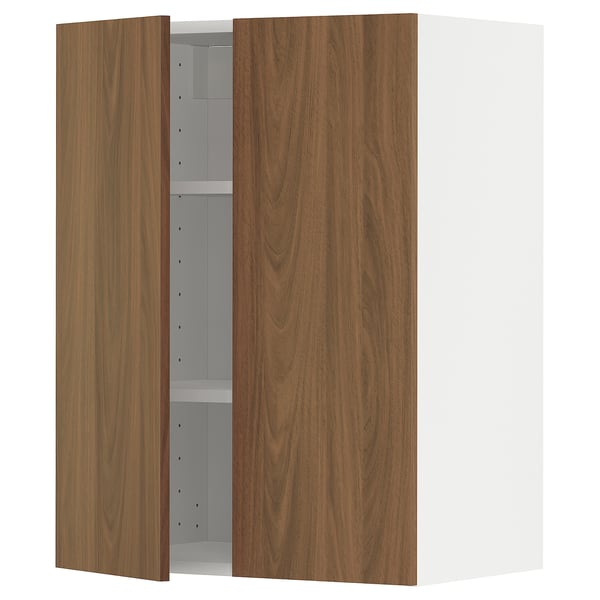 METOD Élément mural tablettes/2portes, blanc/Tistorp effet noyer foncé, 60x80 cm