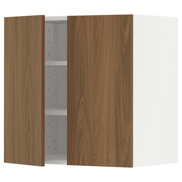 METOD Élément mural tablettes/2portes, blanc/Tistorp effet noyer foncé, 60x60 cm