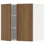 METOD Élément mural tablettes/2portes, blanc/Tistorp effet noyer foncé, 60x60 cm