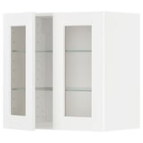 METOD Élément mural+tablettes/2ptes vitr, blanc Enköping/blanc effet bois, 60x60 cm