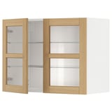 METOD Élément mural+tablettes/2ptes vitr, blanc/Forsbacka chêne, 80x60 cm