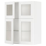 METOD Élément mural+tablettes/4ptes vitr, blanc Enköping/blanc effet bois, 80x100 cm