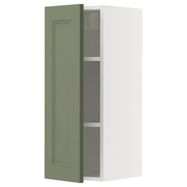 METOD Élément mural + tablettes, blanc/Axstad gris vert, 30x80 cm