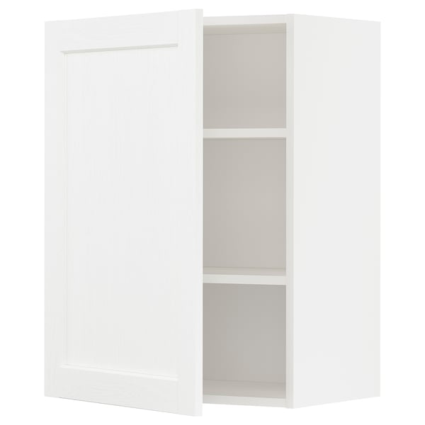 METOD Élément mural + tablettes, blanc Enköping/blanc effet bois, 60x80 cm