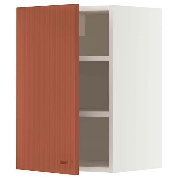 METOD Élément mural + tablettes, blanc/Terrsjö motif ondulé rouge-brun, 40x60 cm