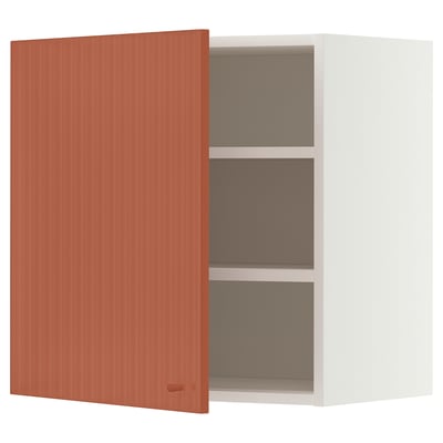 METOD Élément mural + tablettes, blanc/Terrsjö motif ondulé rouge-brun, 60x60 cm