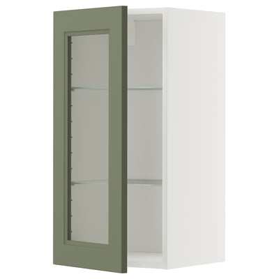 METOD Élément mural+tablettes/pte vitrée, blanc/Axstad gris vert, 40x80 cm